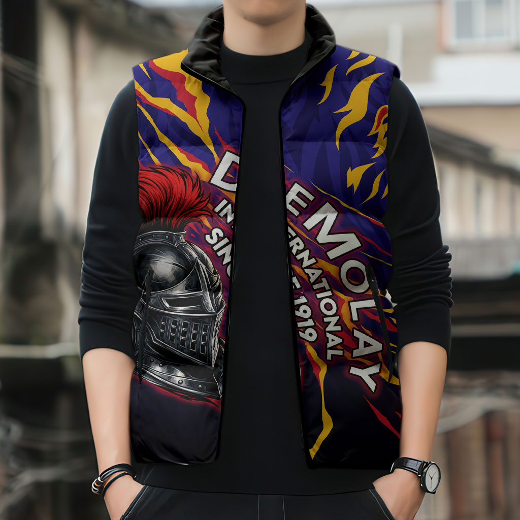 DeMolay 1919 Sleeveless Puffer Jacket Knight Faith Unto Death Graphic Art