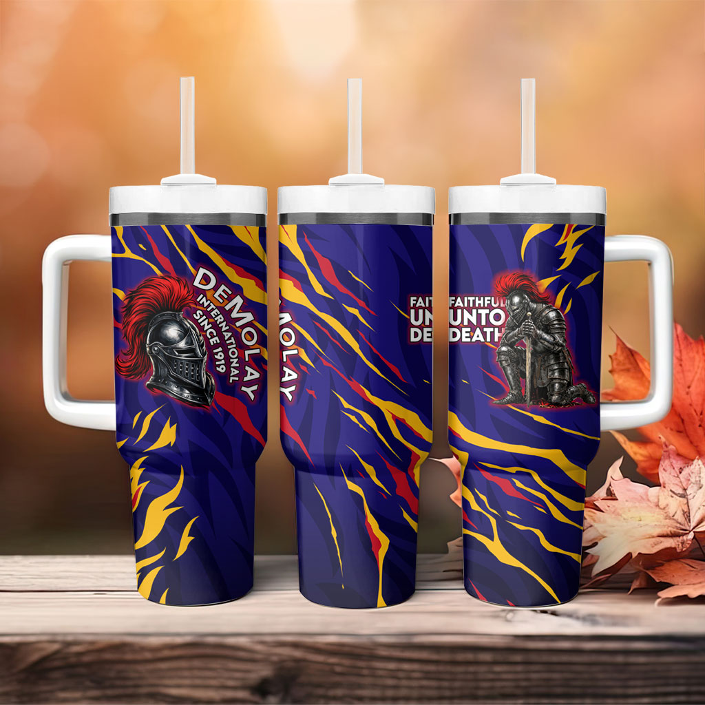 DeMolay 1919 Tumbler With Handle Knight Faith Unto Death Graphic Art