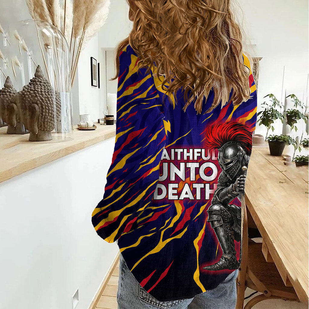 DeMolay 1919 Women Casual Shirt Knight Faith Unto Death Graphic Art