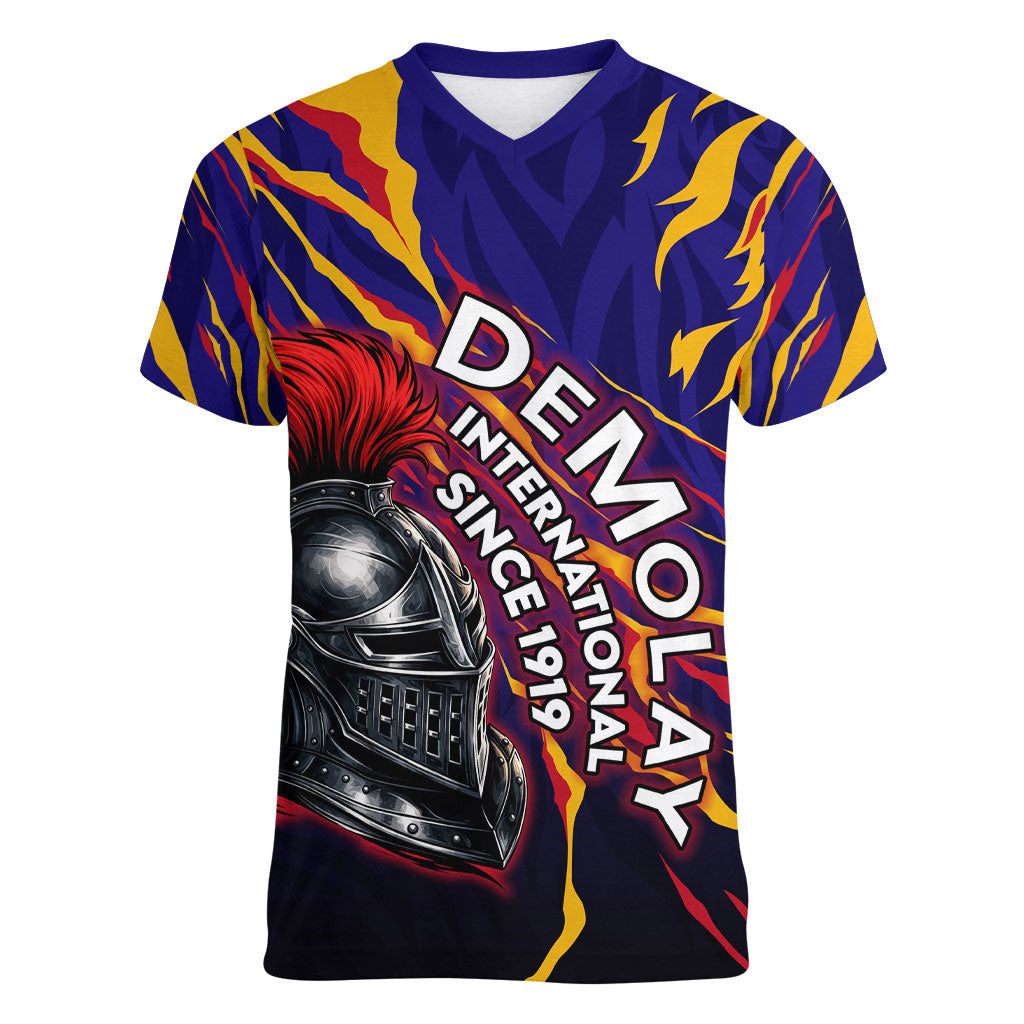 DeMolay 1919 Women V-Neck T-Shirt Knight Faith Unto Death Graphic Art