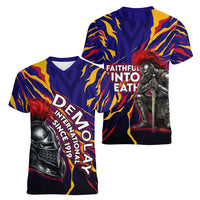 DeMolay 1919 Women V-Neck T-Shirt Knight Faith Unto Death Graphic Art