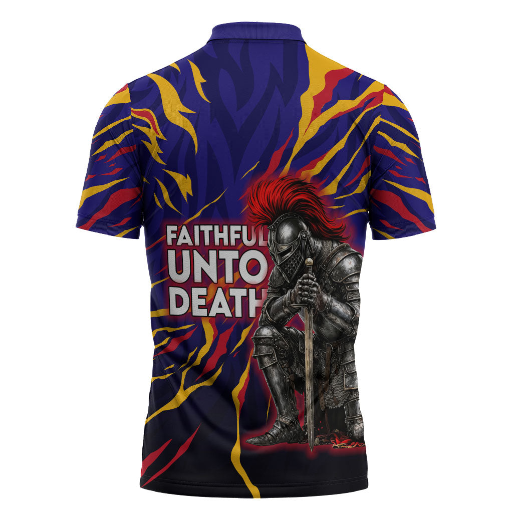DeMolay 1919 Zipper Polo Shirt Knight Faith Unto Death Graphic Art