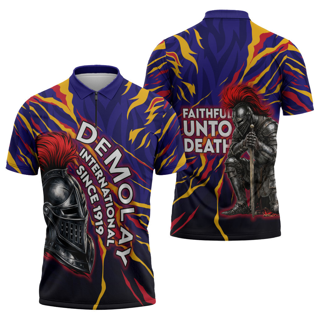 DeMolay 1919 Zipper Polo Shirt Knight Faith Unto Death Graphic Art