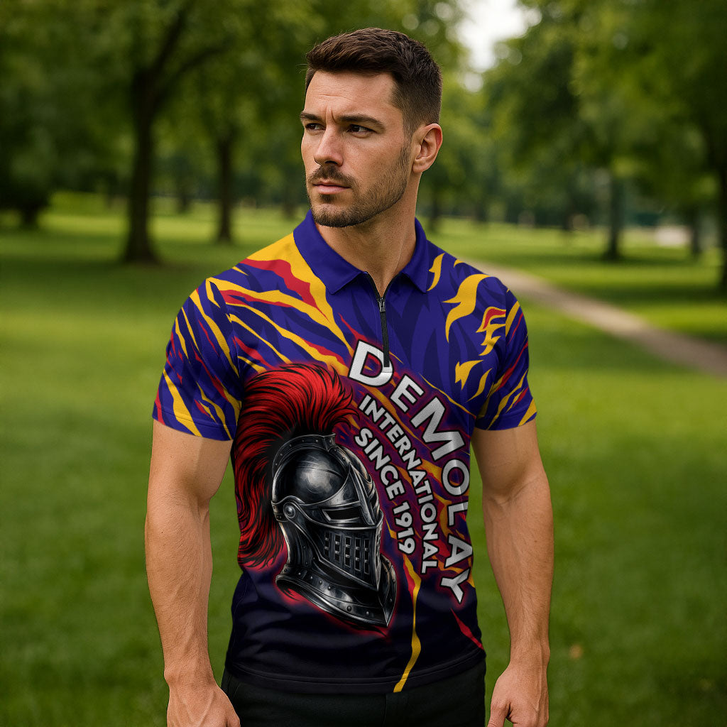 DeMolay 1919 Zipper Polo Shirt Knight Faith Unto Death Graphic Art