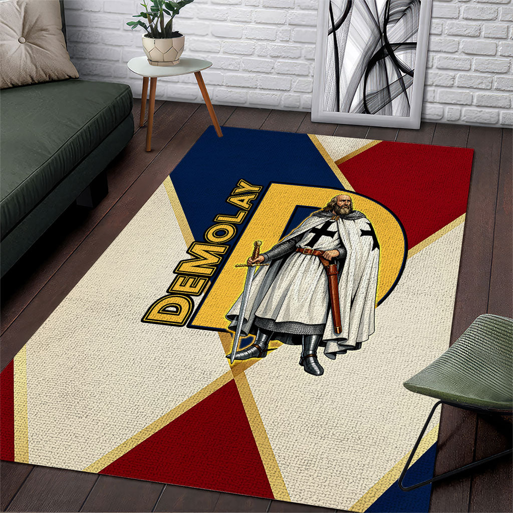 Jacques De Molay Area Rug Crusader Knight Retro Virtues Seven Precepts