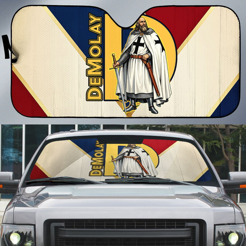 Jacques De Molay Auto Sun Shade Crusader Knight Retro Virtues Seven Precepts
