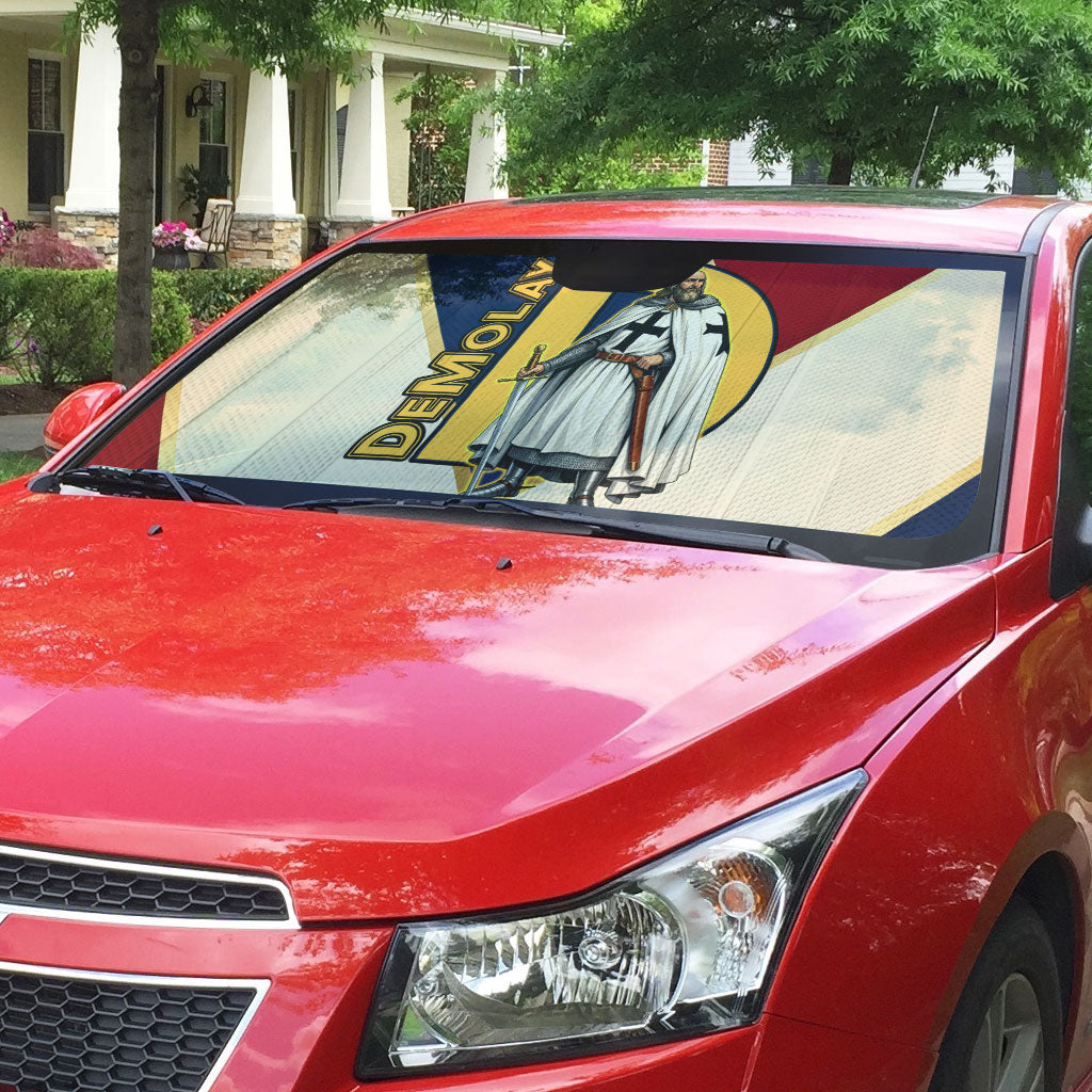 Jacques De Molay Auto Sun Shade Crusader Knight Retro Virtues Seven Precepts