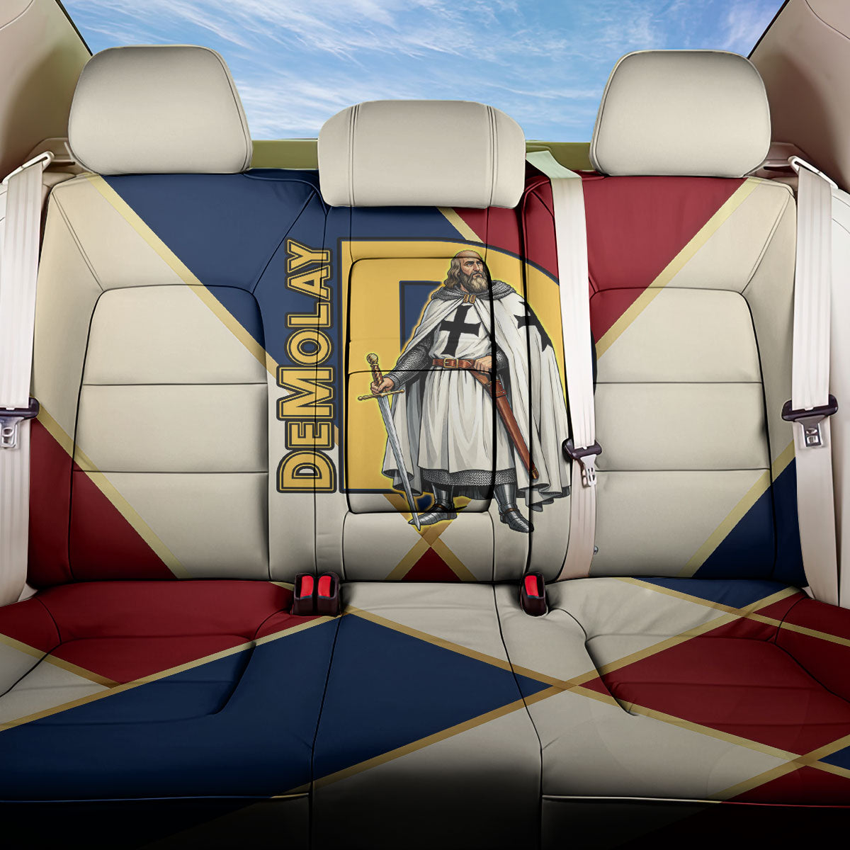 Jacques De Molay Back Car Seat Cover Crusader Knight Retro Virtues Seven Precepts