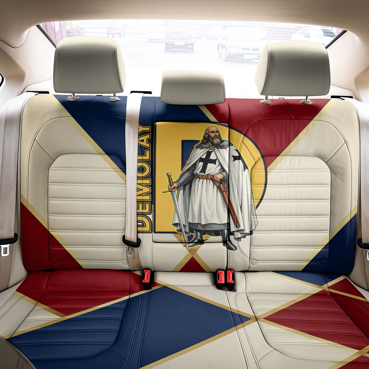 Jacques De Molay Back Car Seat Cover Crusader Knight Retro Virtues Seven Precepts