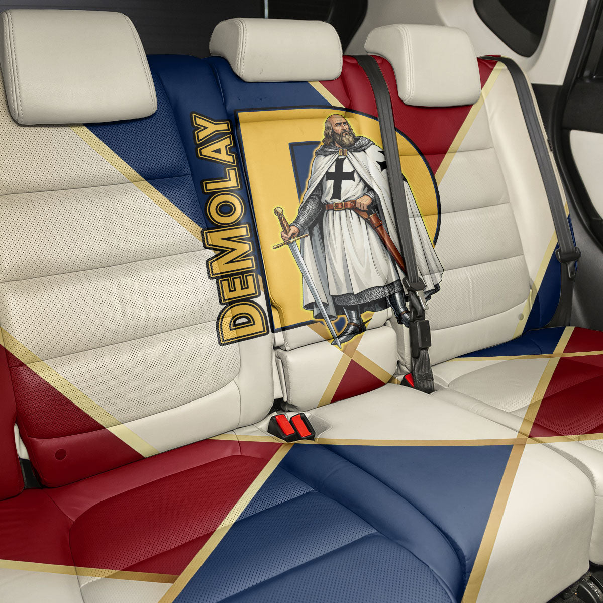 Jacques De Molay Back Car Seat Cover Crusader Knight Retro Virtues Seven Precepts