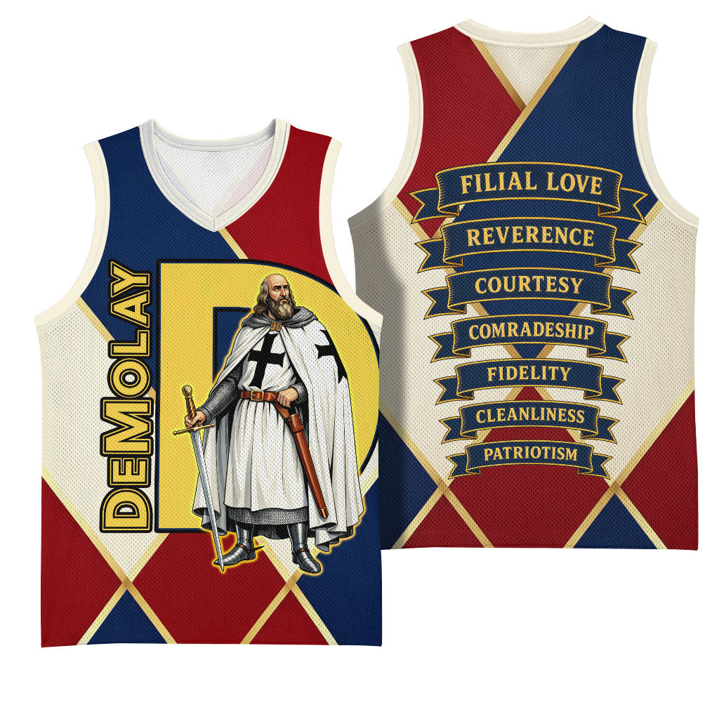 Jacques De Molay Basketball Jersey Crusader Knight Retro Virtues Seven Precepts