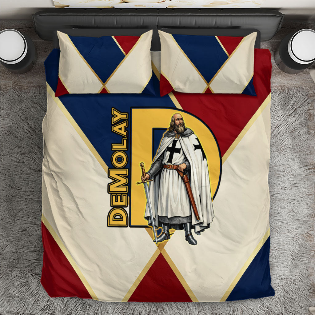 Jacques De Molay Bedding Set Crusader Knight Retro Virtues Seven Precepts