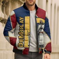 Jacques De Molay Bomber Puffer Jacket Crusader Knight Retro Virtues Seven Precepts