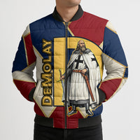Jacques De Molay Bomber Puffer Jacket Crusader Knight Retro Virtues Seven Precepts