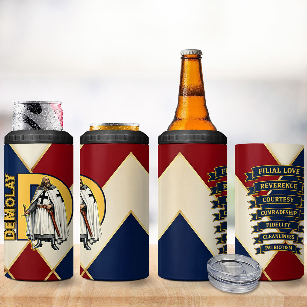 Jacques De Molay 4 in 1 Can Cooler Tumbler Crusader Knight Retro Virtues Seven Precepts