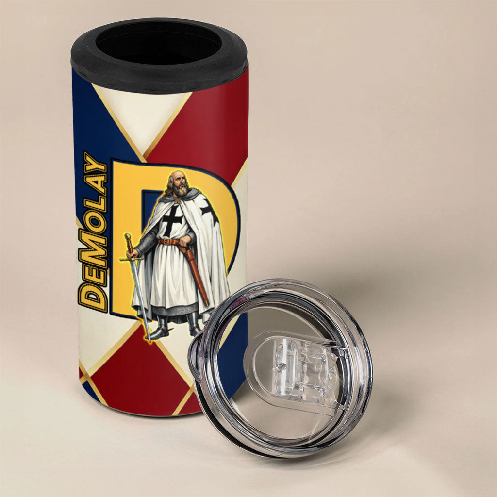 Jacques De Molay 4 in 1 Can Cooler Tumbler Crusader Knight Retro Virtues Seven Precepts