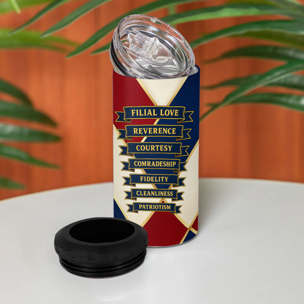 Jacques De Molay 4 in 1 Can Cooler Tumbler Crusader Knight Retro Virtues Seven Precepts