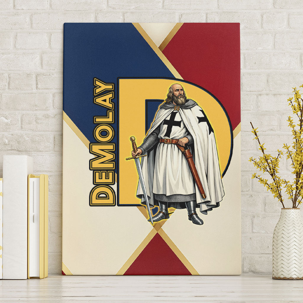 Jacques De Molay Canvas Wall Art Crusader Knight Retro Virtues Seven Precepts