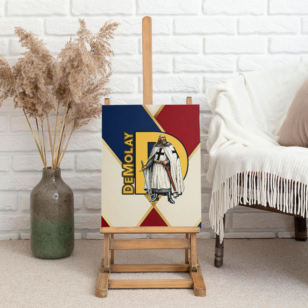 Jacques De Molay Canvas Wall Art Crusader Knight Retro Virtues Seven Precepts
