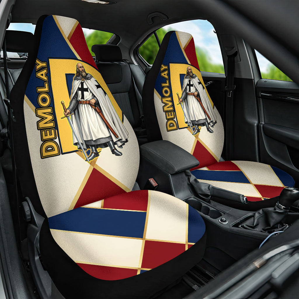 Jacques De Molay Car Seat Cover Crusader Knight Retro Virtues Seven Precepts
