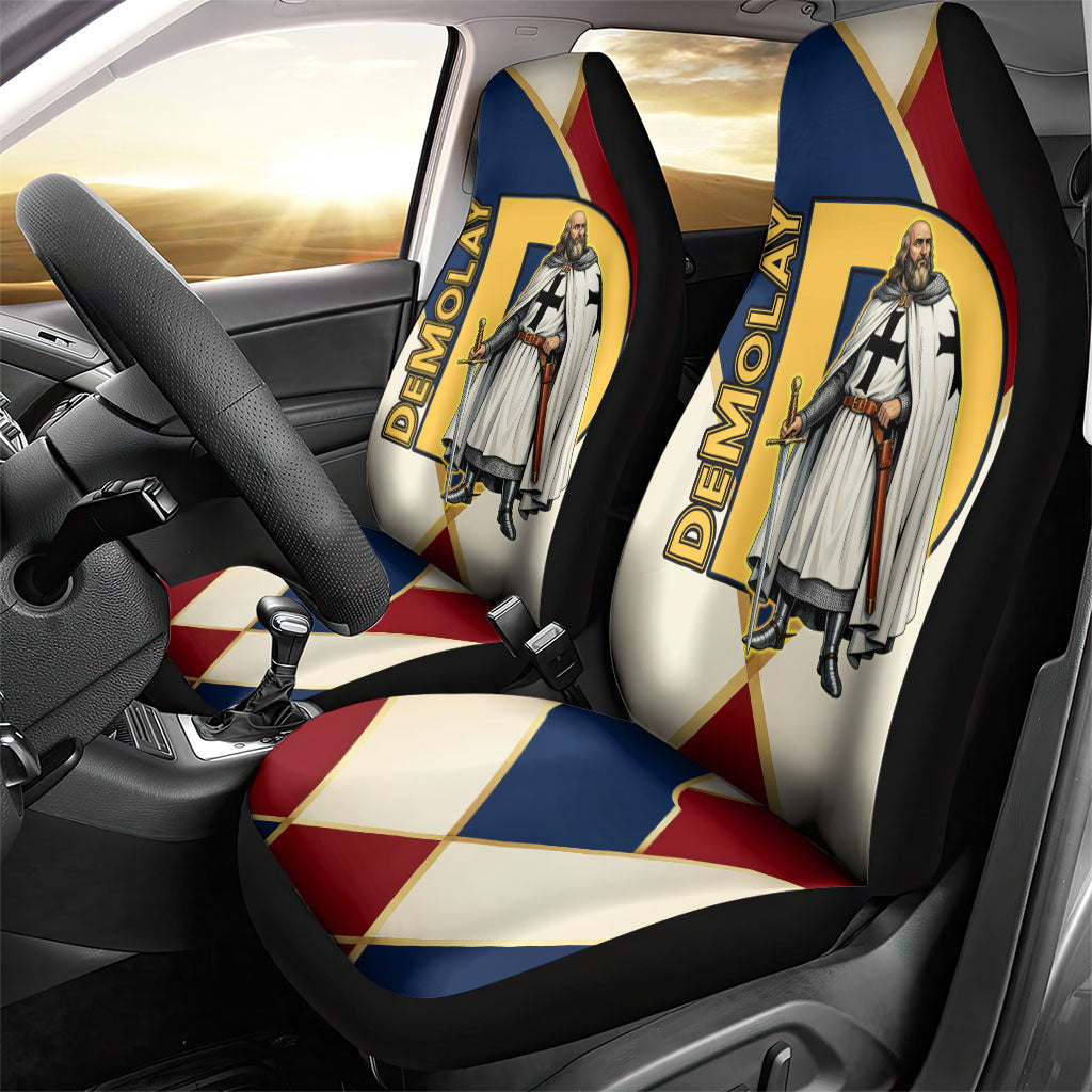 Jacques De Molay Car Seat Cover Crusader Knight Retro Virtues Seven Precepts