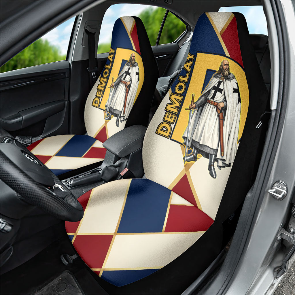 Jacques De Molay Car Seat Cover Crusader Knight Retro Virtues Seven Precepts