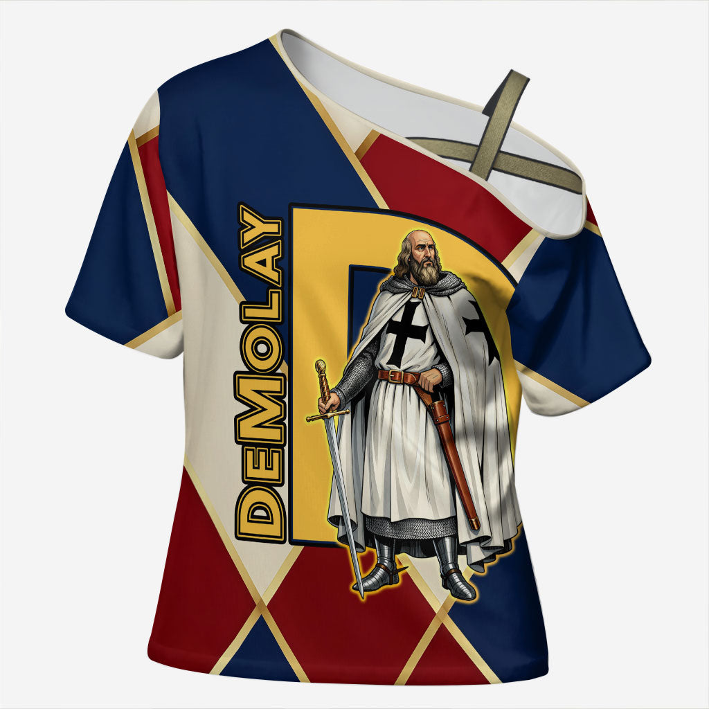 Jacques De Molay Cross Shoulder Shirt Crusader Knight Retro Virtues Seven Precepts
