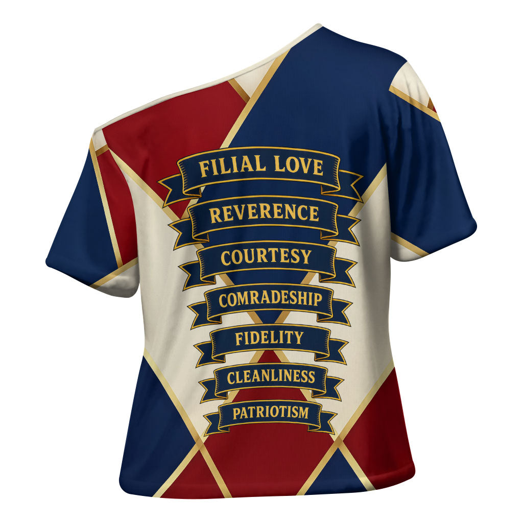 Jacques De Molay Cross Shoulder Shirt Crusader Knight Retro Virtues Seven Precepts
