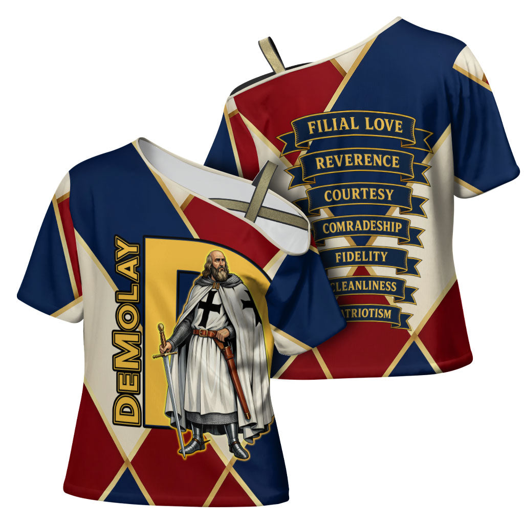 Jacques De Molay Cross Shoulder Shirt Crusader Knight Retro Virtues Seven Precepts