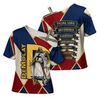 Jacques De Molay Cross Shoulder Shirt Crusader Knight Retro Virtues Seven Precepts