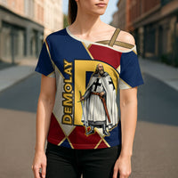 Jacques De Molay Cross Shoulder Shirt Crusader Knight Retro Virtues Seven Precepts