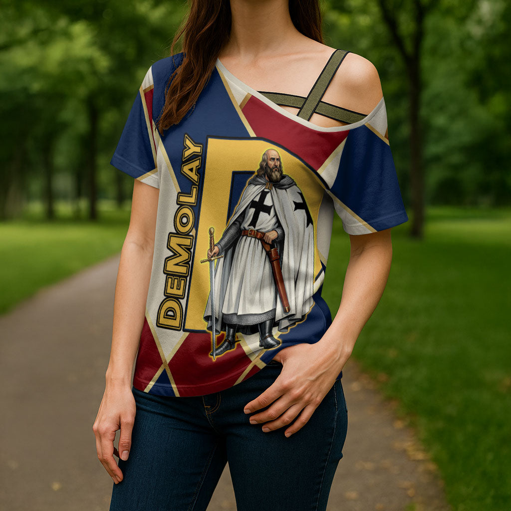 Jacques De Molay Cross Shoulder Shirt Crusader Knight Retro Virtues Seven Precepts