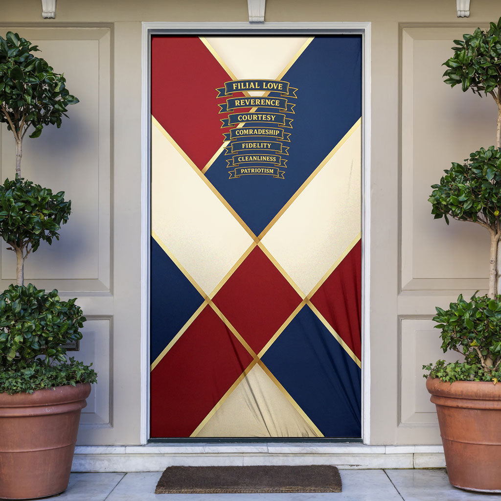 Jacques De Molay Door Cover Crusader Knight Retro Virtues Seven Precepts