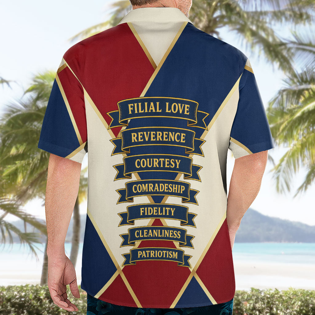 Jacques De Molay Hawaiian Shirt Crusader Knight Retro Virtues Seven Precepts