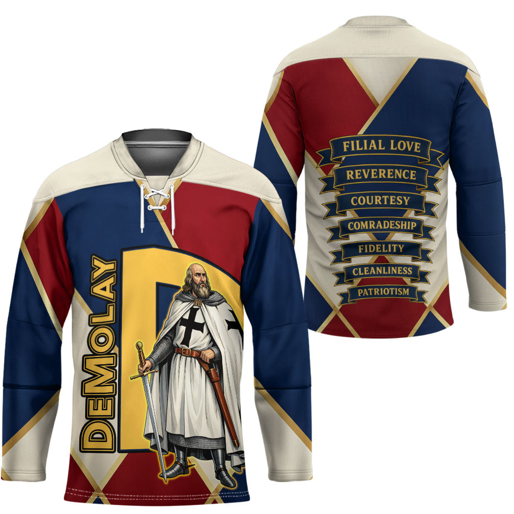 Jacques De Molay Hockey Jersey Crusader Knight Retro Virtues Seven Precepts