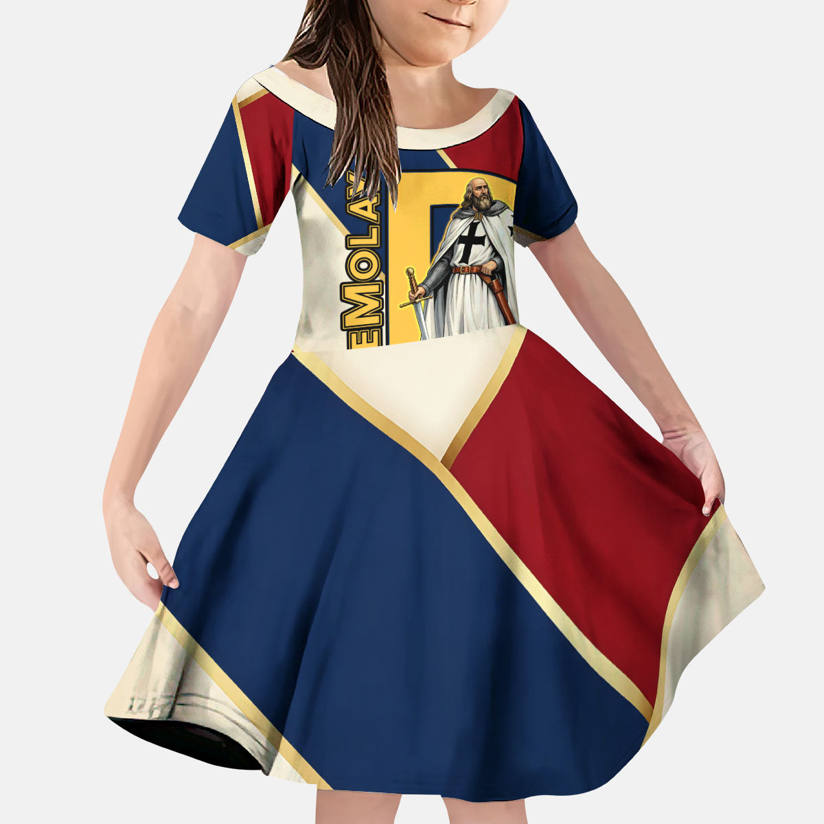 Jacques De Molay Kid Short Sleeve Dress Crusader Knight Retro Virtues Seven Precepts