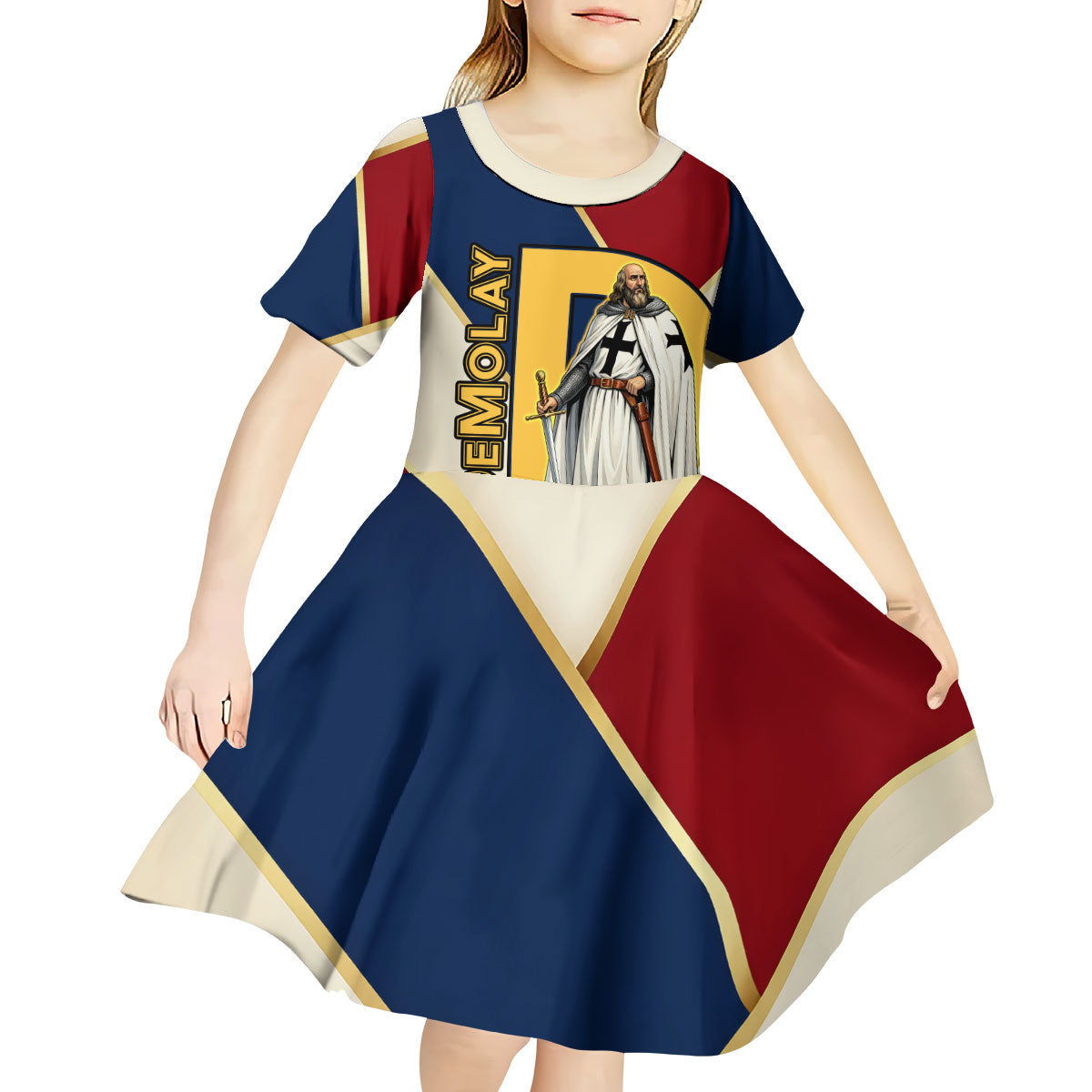 Jacques De Molay Kid Short Sleeve Dress Crusader Knight Retro Virtues Seven Precepts