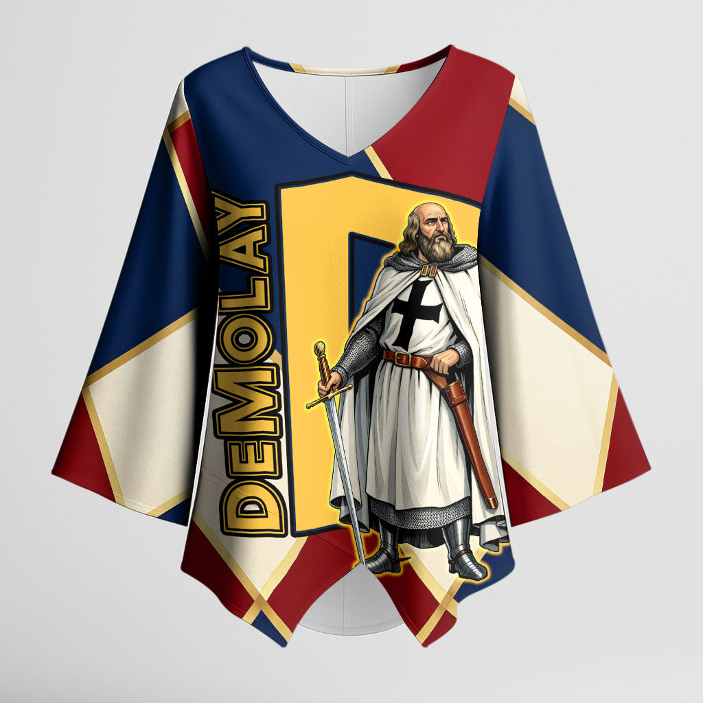 Jacques De Molay Kimono Sleeve Blouse Crusader Knight Retro Virtues Seven Precepts