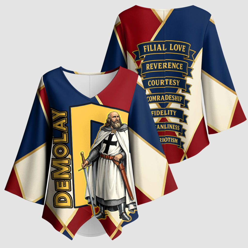 Jacques De Molay Kimono Sleeve Blouse Crusader Knight Retro Virtues Seven Precepts