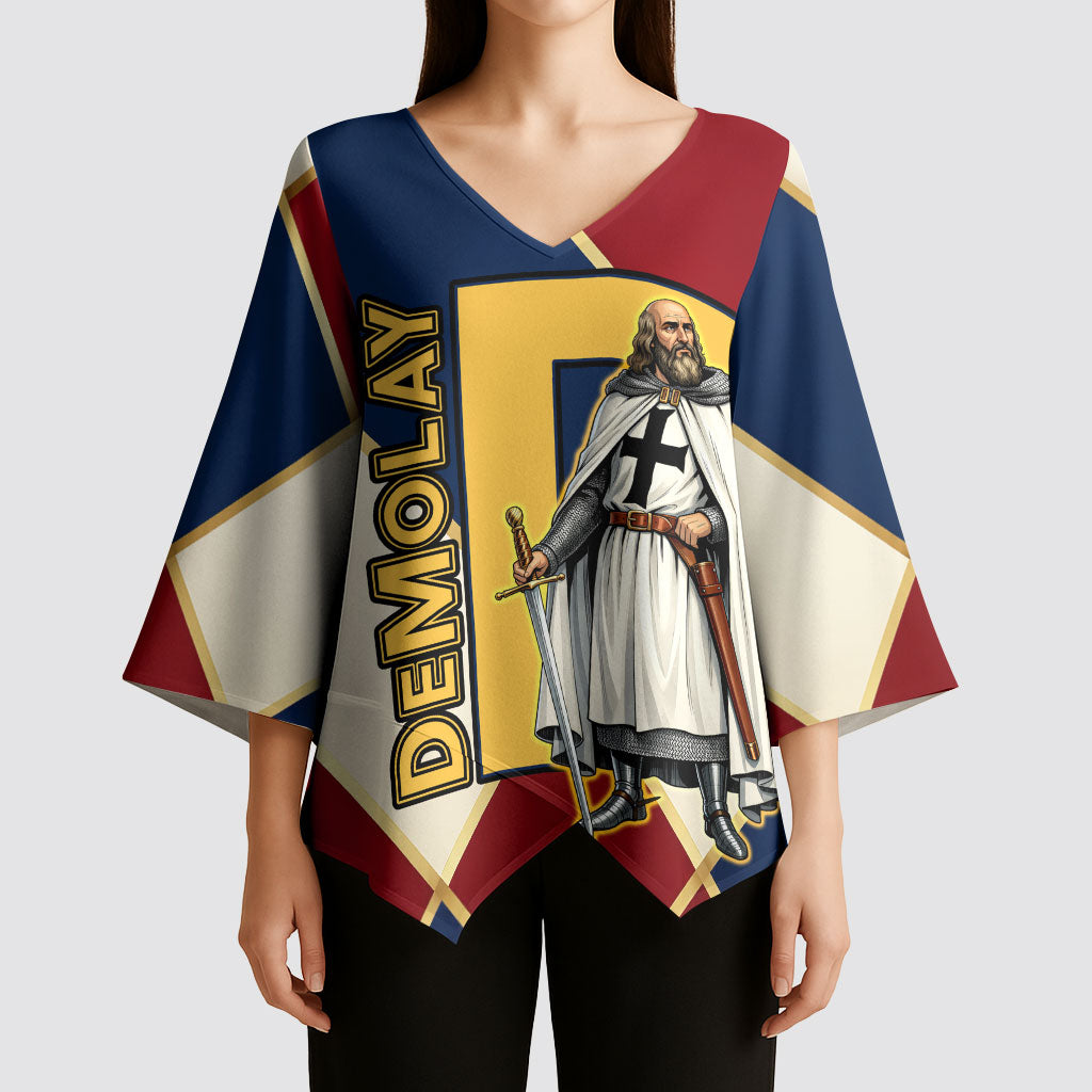 Jacques De Molay Kimono Sleeve Blouse Crusader Knight Retro Virtues Seven Precepts