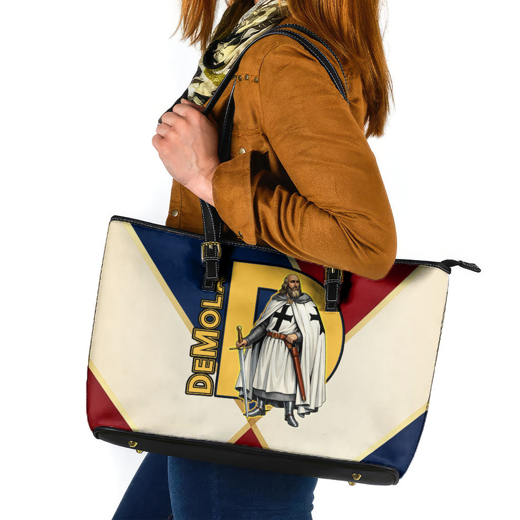 Jacques De Molay Leather Tote Bag Crusader Knight Retro Virtues Seven Precepts