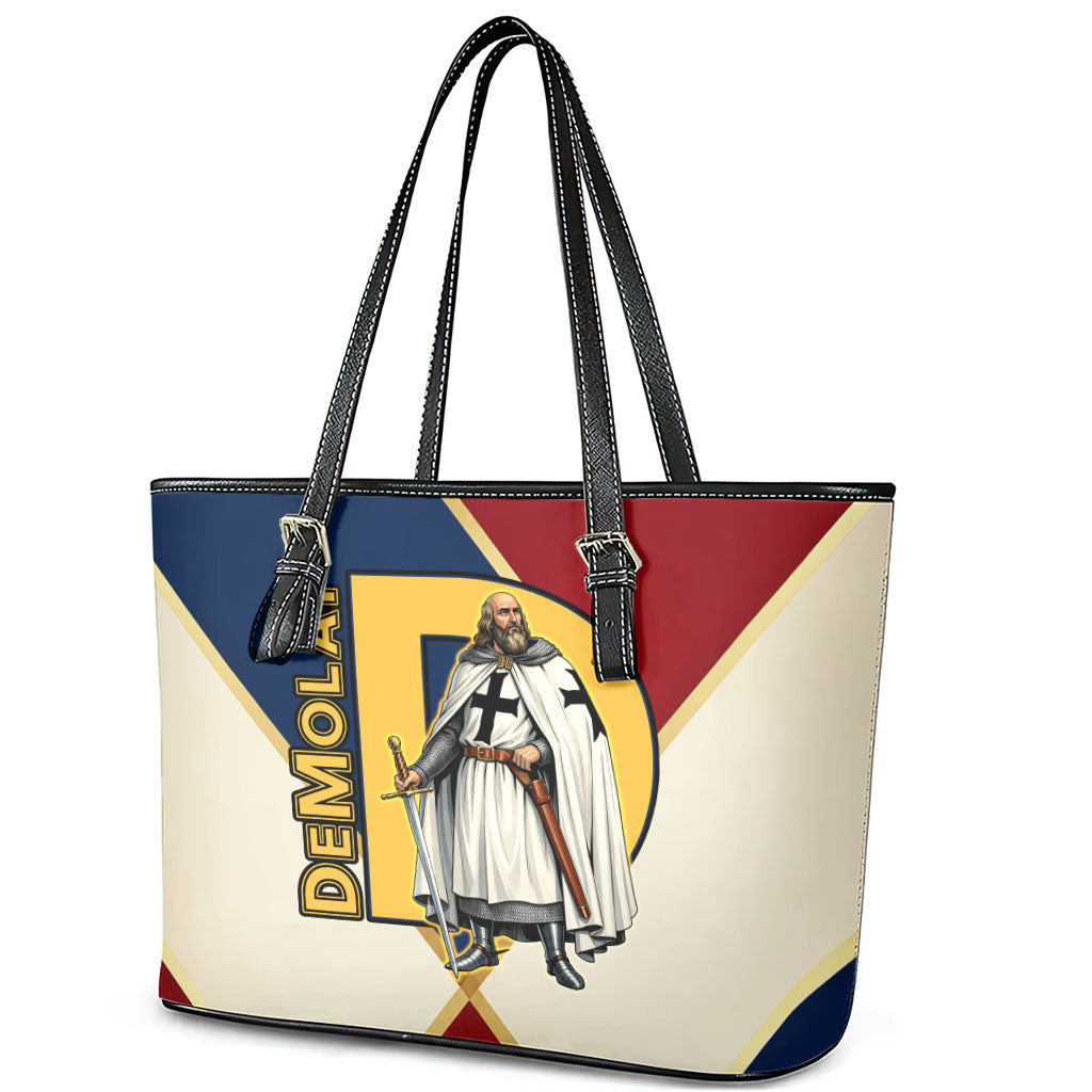 Jacques De Molay Leather Tote Bag Crusader Knight Retro Virtues Seven Precepts