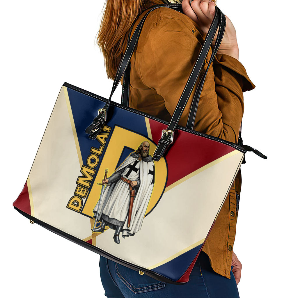 Jacques De Molay Leather Tote Bag Crusader Knight Retro Virtues Seven Precepts