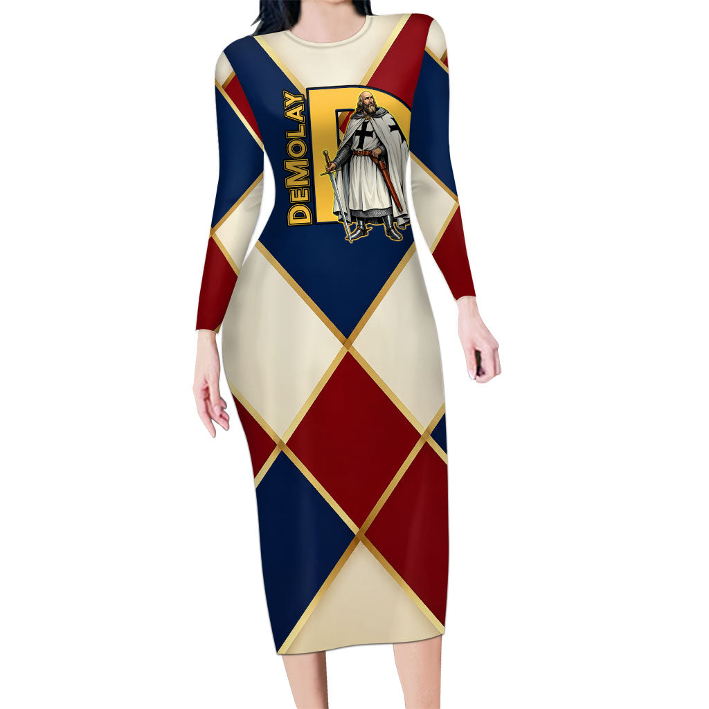 Jacques De Molay Long Sleeve Bodycon Dress Crusader Knight Retro Virtues Seven Precepts