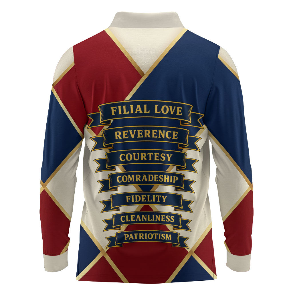 Jacques De Molay Long Sleeve Polo Shirt Crusader Knight Retro Virtues Seven Precepts