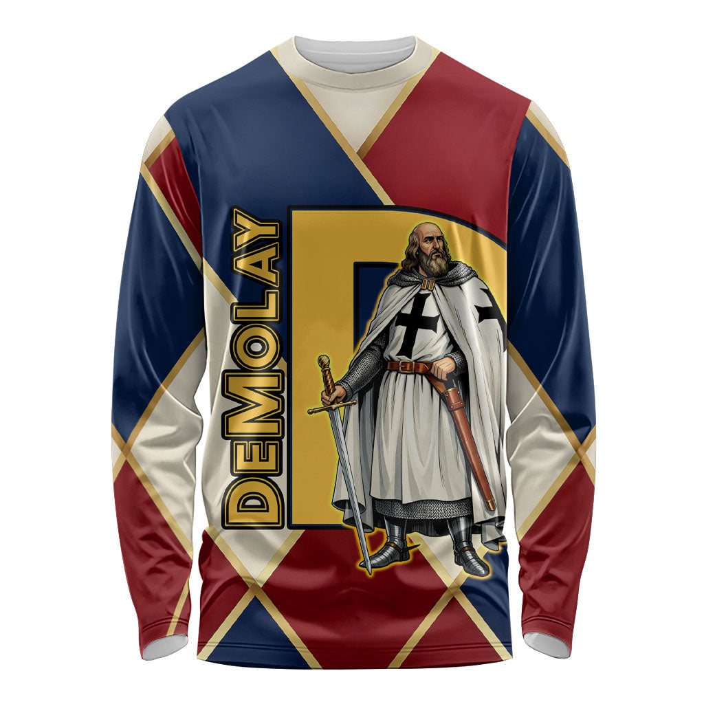 Jacques De Molay Long Sleeve Shirt Crusader Knight Retro Virtues Seven Precepts
