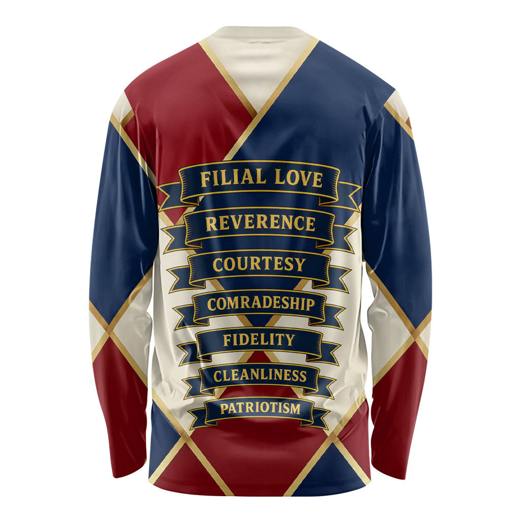 Jacques De Molay Long Sleeve Shirt Crusader Knight Retro Virtues Seven Precepts