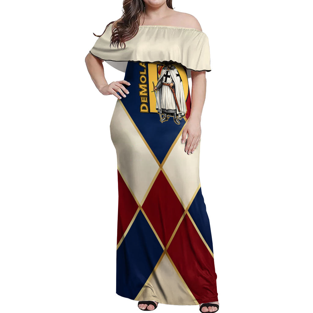 Jacques De Molay Off Shoulder Maxi Dress Crusader Knight Retro Virtues Seven Precepts