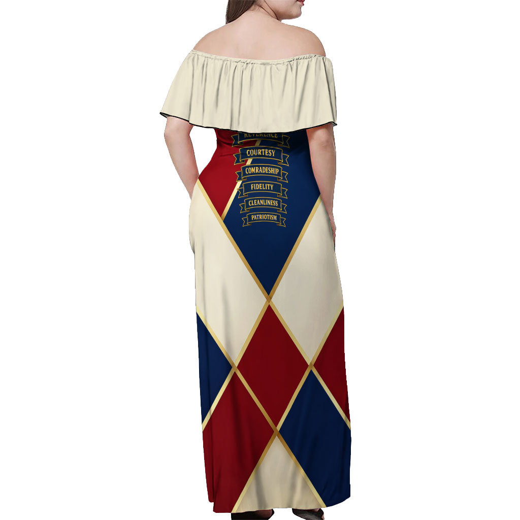 Jacques De Molay Off Shoulder Maxi Dress Crusader Knight Retro Virtues Seven Precepts