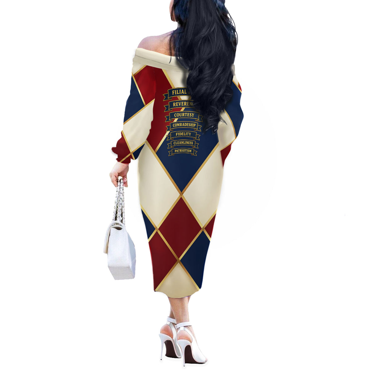 Jacques De Molay Off The Shoulder Long Sleeve Dress Crusader Knight Retro Virtues Seven Precepts
